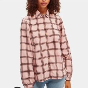 Scotch & Soda Pink Plaid Pearl Snap Button Down Top L